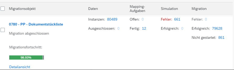 S/4HANA Migration Cockpit Dokumentstückliste